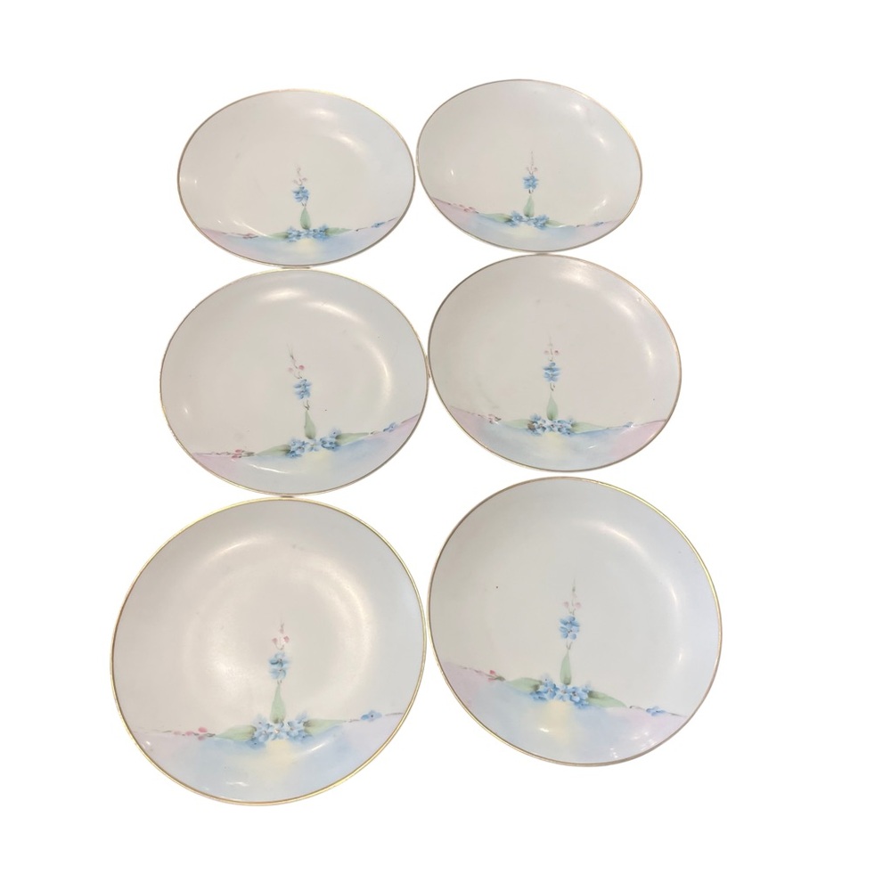 6 Vintage Antique Gotham Austria Hand Painted  6" Bread Plate Floral Gold Trim